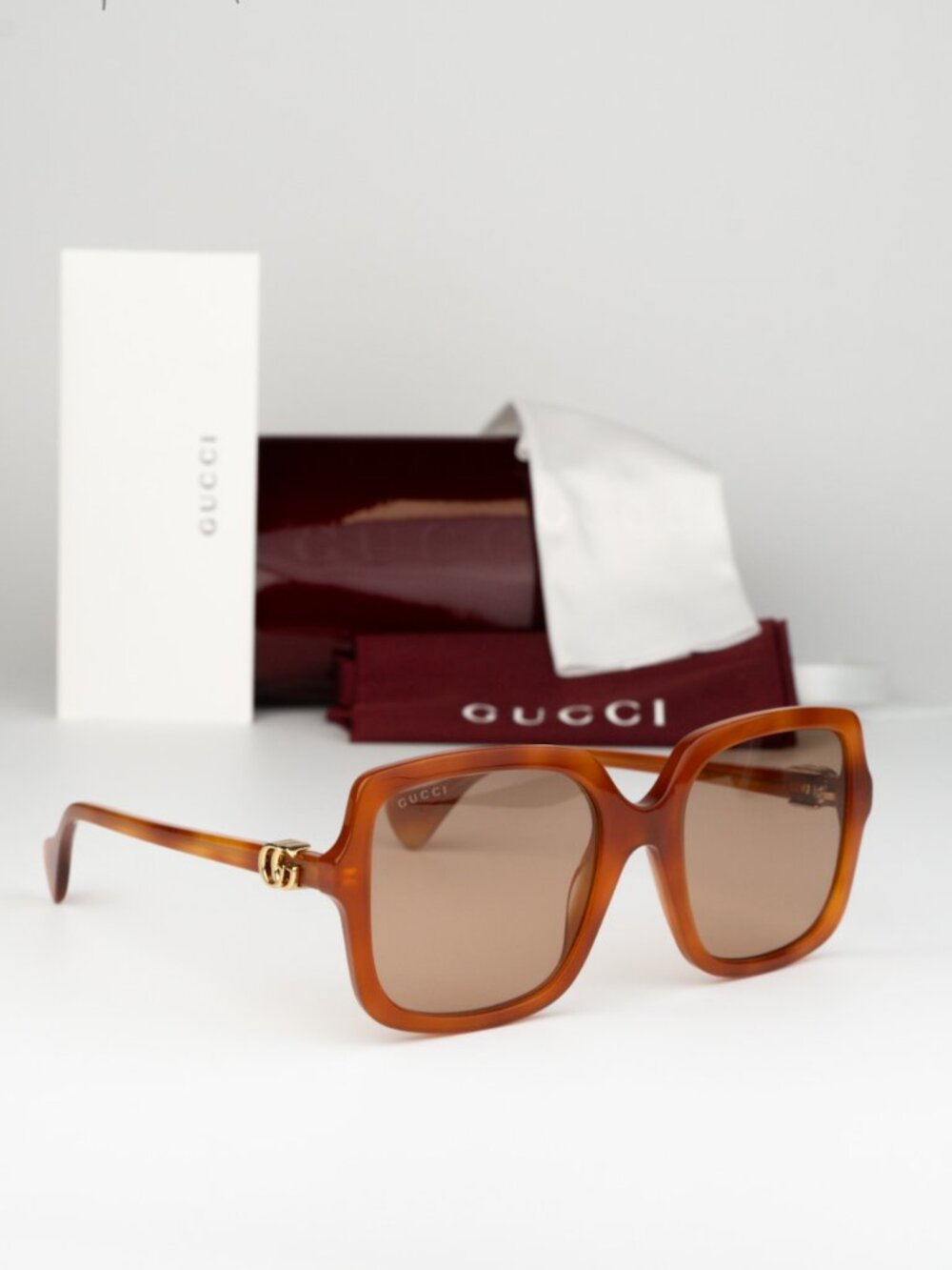 Gucci Women Sunglasses Havana Brown Square GG1070S 002 NEW AUTHENTIC